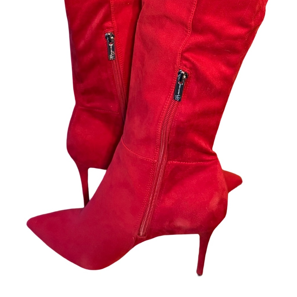 Jessica Simpson NWT Sz 8M Elegant Red Fabric Over the Knee Heeled Boots (SH158) - Picture 5 of 12